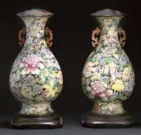 early 20th century A pair of millefiore ground baluster vases mounted as lamps